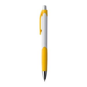 Plastic ball pen with white shaft and rubber grip