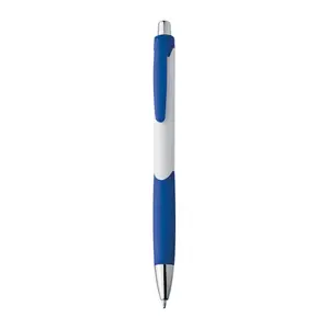 Plastic ball pen with white shaft and rubber grip 