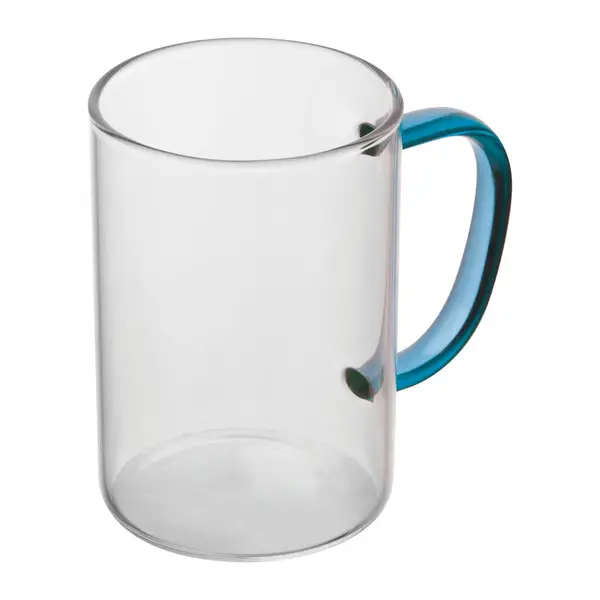 glass mug with coloured handle